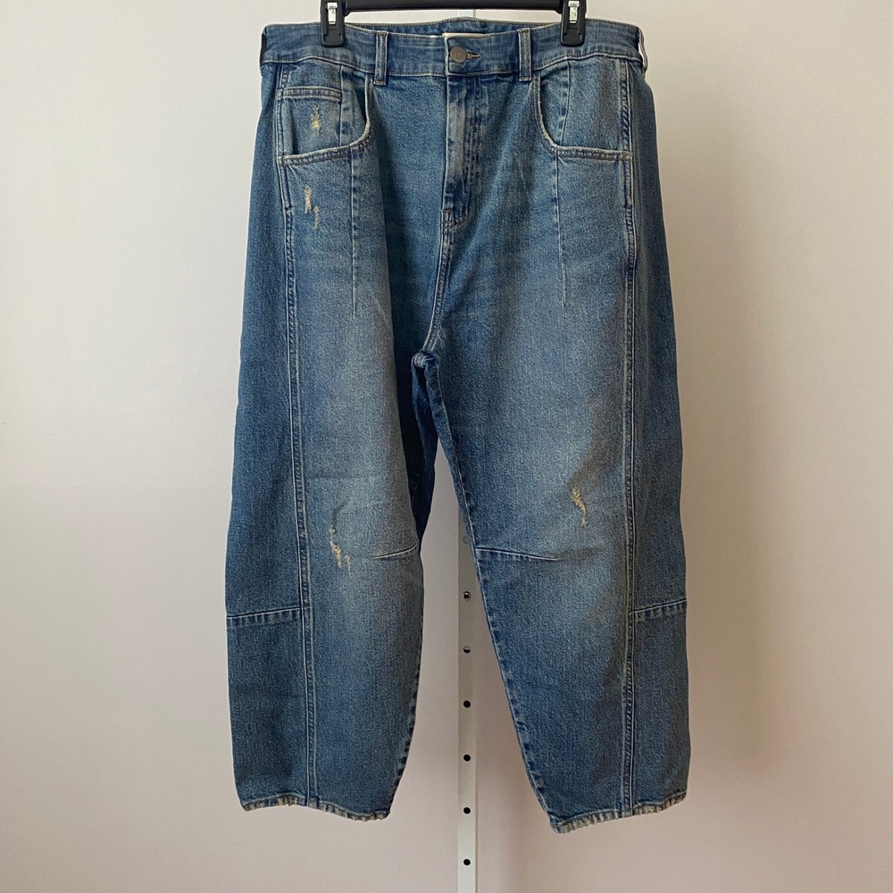 FESTI Blue Distressed Barrel Leg Carpenter Jeans Utility Denim Streetwear Preppy